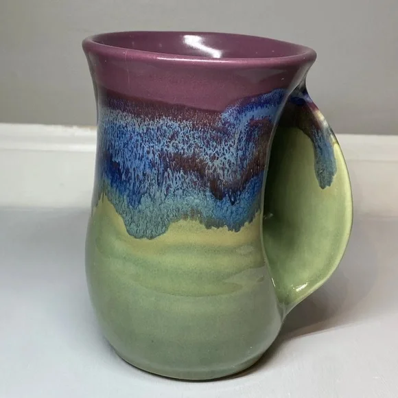 Neher Pottery Hand Warmer Mug Drip Glazed Minnesota Cup, Signed 2012 Blue Purple - Picture 4 of 11
